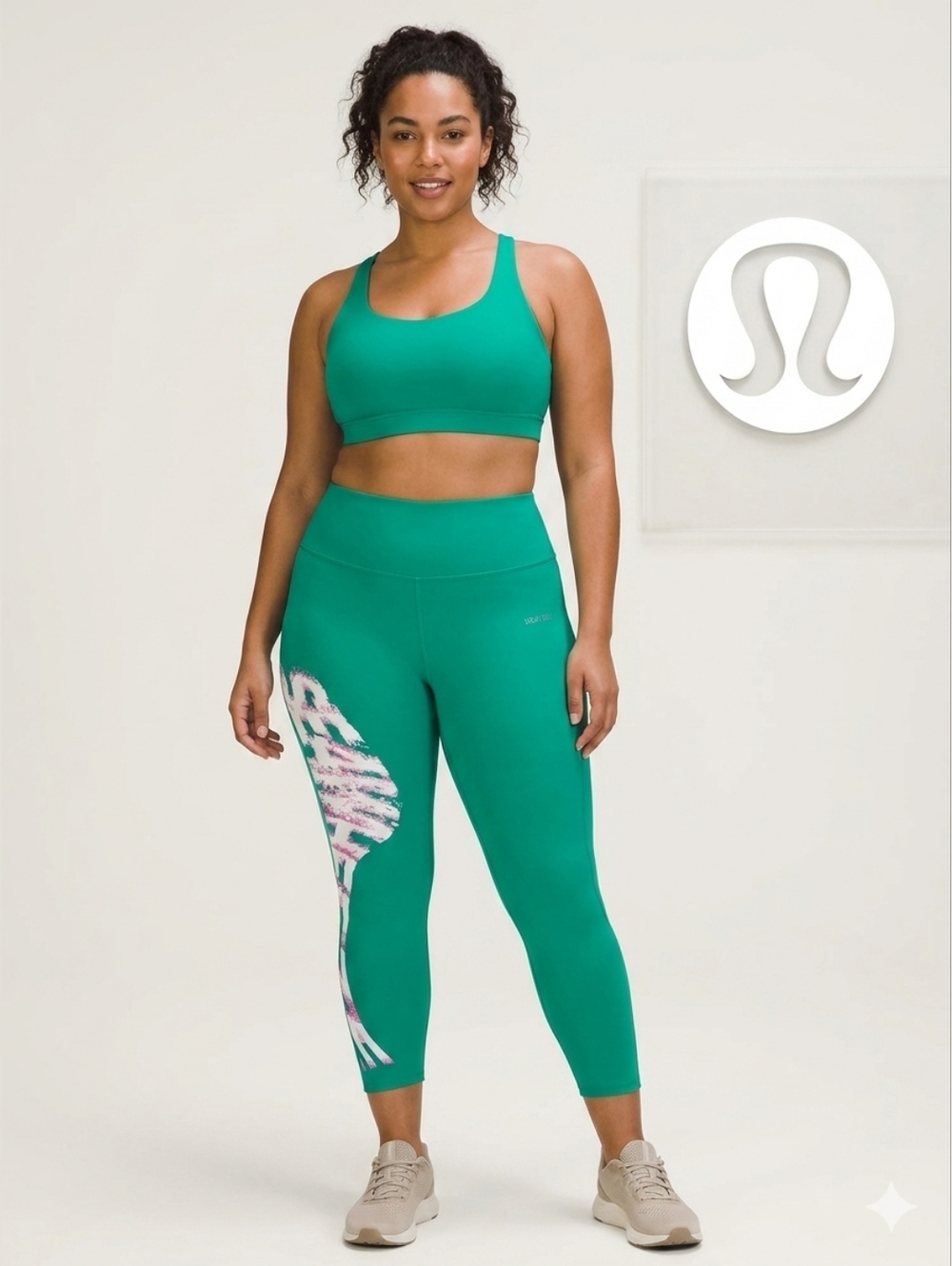 lululemon athletica Emerald Green High-Rise Leggings with Pink Accent